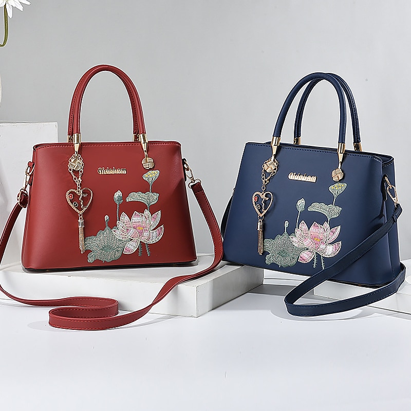 نسائي حقيبة يد حقيبة كروس حقيبة كتف حقيبة بوسطن جلد PU الأماكن المفتوحة مناسب للبس اليومي مناسب للعطلات تعليقه سنسال سحاب سعة كبيرة مقاوم للماء مضاعف لون الصلبة تطريز زهور أسود أبيض أحمر 2026 - $34.99 –P2