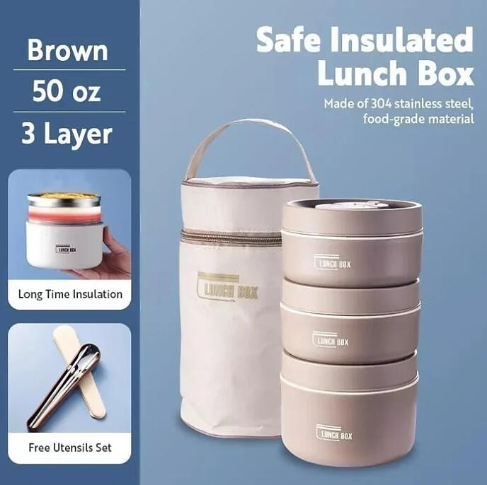 Portable Insulated Lunch Container Set Stackable Stainless Steel