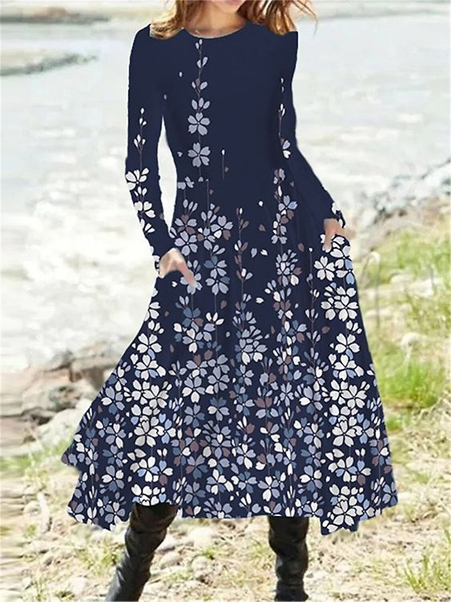 Per donna Vestito longuette Abito casual Vestito invernale Abito etnico Vestito svasato Vintage Etnico Tribale Formale Esterno Da mare Standard Ambra Floreale Tribale Manica lunga Girocollo Nero del 2025 a $36.99 –P5