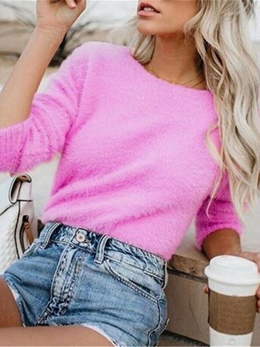 Per donna Pullover Maglione Moda Informale Morbido Colore puro Sfocato Girocollo Oversize Manica lunga Top regolari Maglia Per uscire Fine settimana Nero Bianco Autunno Inverno del 2025 a $31.99 –P9