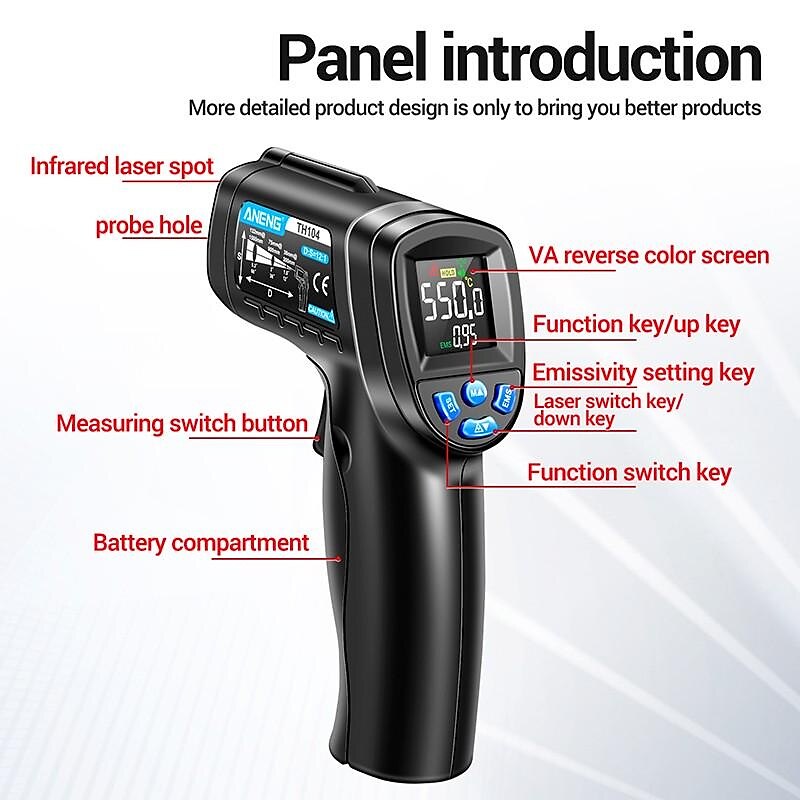 2025年 1 個 -50c-550c (-58f-1022f) 非接触デジタル赤外線温度計銃温度計 lcd スクリーンパイロメート (バッテリーなし) コレクション – $27.99 –P10