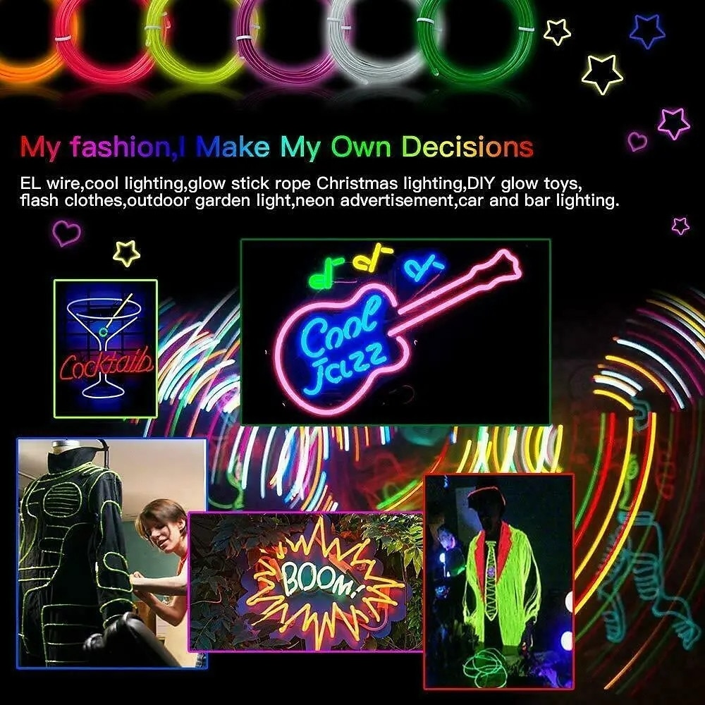 5m led el draad lichtstrip batterij neon gloeiende lichtslingers carnaval diy touw buis gloeit in het donker halloween blacklight kerst auto veelkleurige dansfeest decoratie 2026 - $14.49 –P4