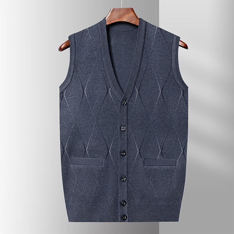 Herren Pullover Pullunder Wollpullover Kaschmir Strickjacke Gerippt Stricken Standard Tasche Strick Raute V Ausschnitt Warm-Ups Moderne zeitgenössische Freizeitskleidung Ausgehen Bekleidung Winter 2026 - $39.99 –P1