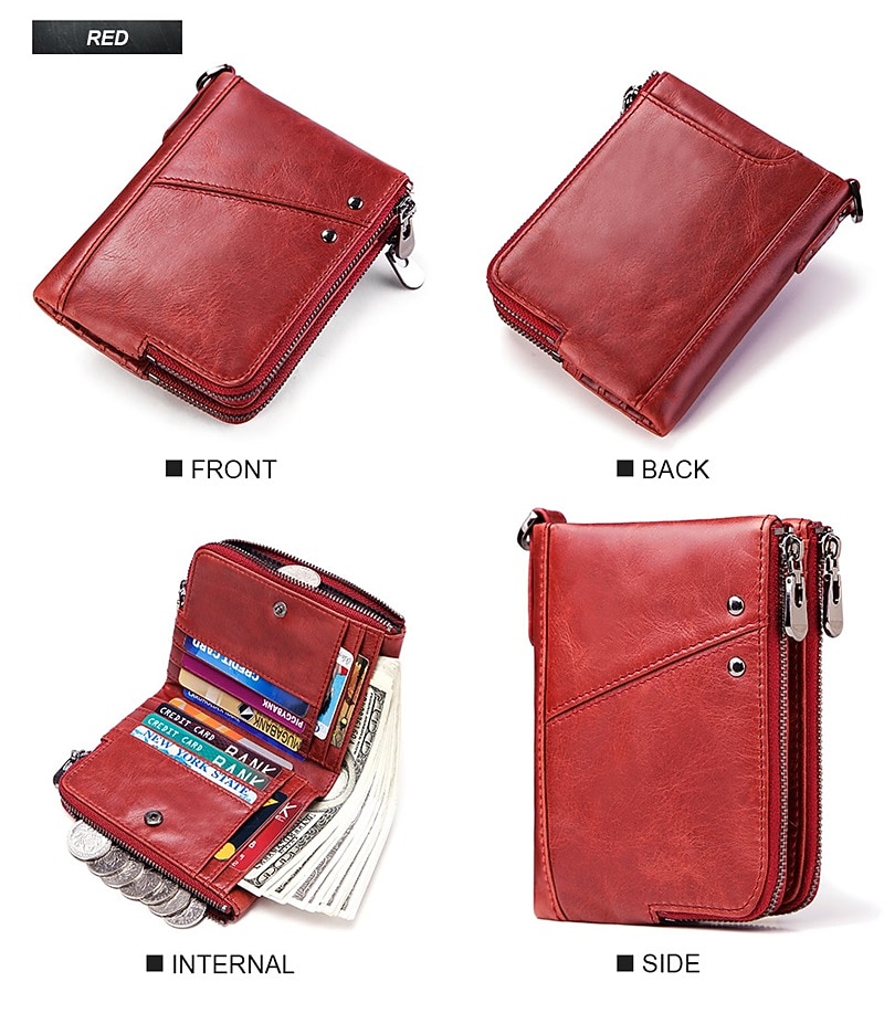 Anti-theft Brush RFID Leather Men's Wallet Multi-function Double zipper Vertical Wallet Top layer leather fashion casual change bag 2026 - $25.99 –P11