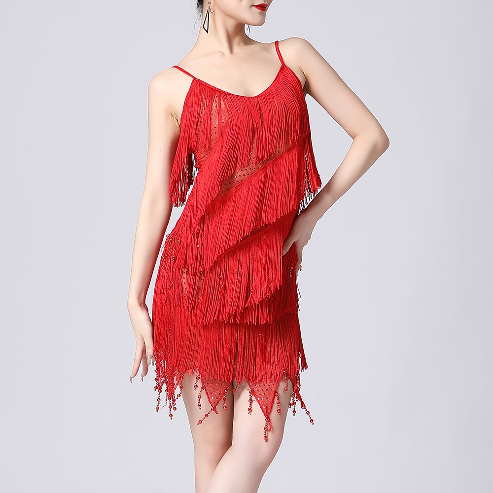 Baile Latino Vestido Borla Color Puro Corte Mujer Rendimiento Entrenamiento Sin Mangas Cintura Alta Poliéster 2026 - $50.99 –P7
