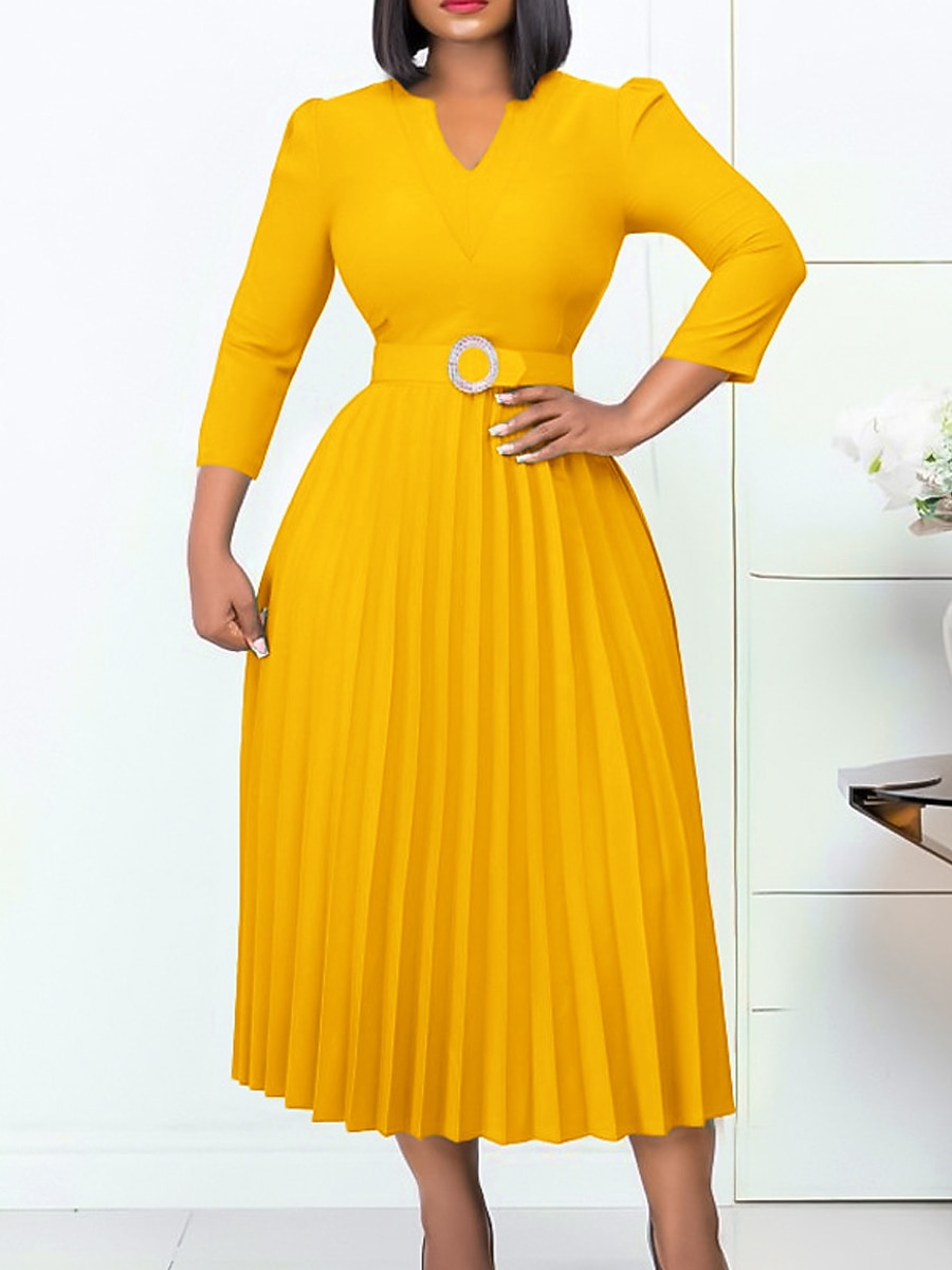 Pentru femei Rochie de lucru Rochie casual Rochie A line Modă Zilnic Rochii Midi Zdrobit Peteci În V Manșon Lung Simplu Fit regulat Galben Roșu-aprins Albastru piscină Toamnă Iarnă S M L XL XXL 2025 - $44.99 –P1