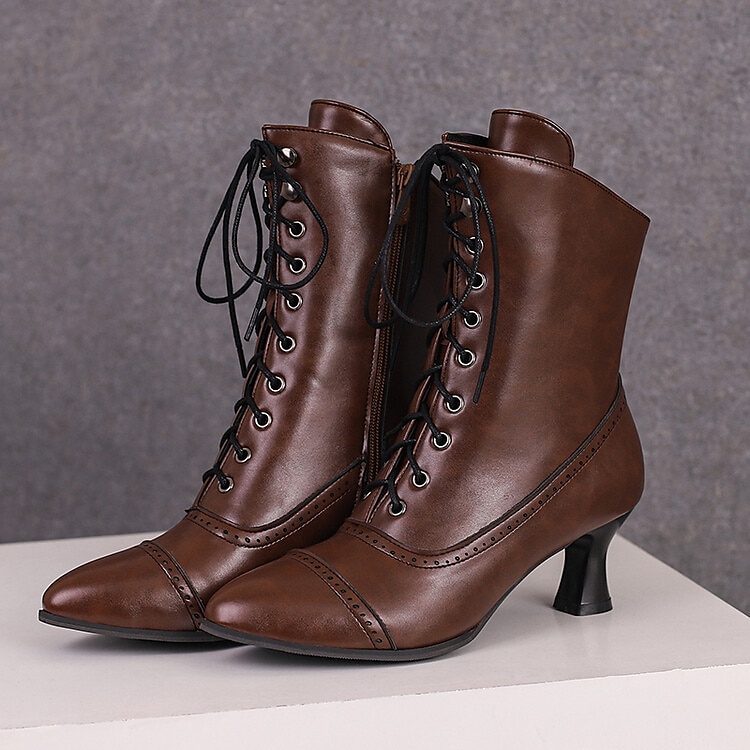 női viktoriánus fűzős bokacsizma – retro műbőr sarkú csizma cosplayhez, bulikhoz és mindennapi viselethez 2025 - $59.99 –P3