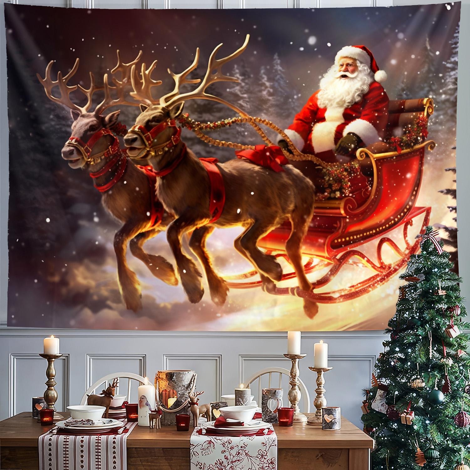 juledekorasjoner nisse slede hengende billedvev veggkunst jul stor billedvev veggmaleri dekor fotografi bakteppe teppe gardin hjem soverom stue dekorasjon 2025 - $14.49 –P13