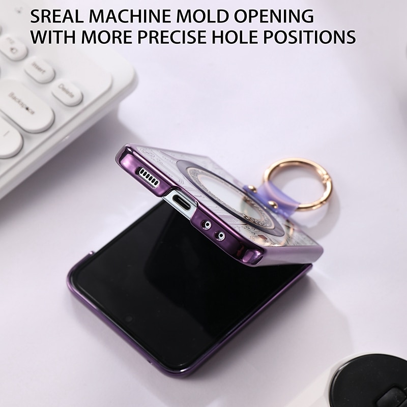 Phone Case For Z Flip 6 Z Flip 5 Back Cover Magnetic Adsorption With Magsafe with Stand Holder Ring Holder Full Body Protective Retro TPU Plating Metal 2025 - $21.99 –P6