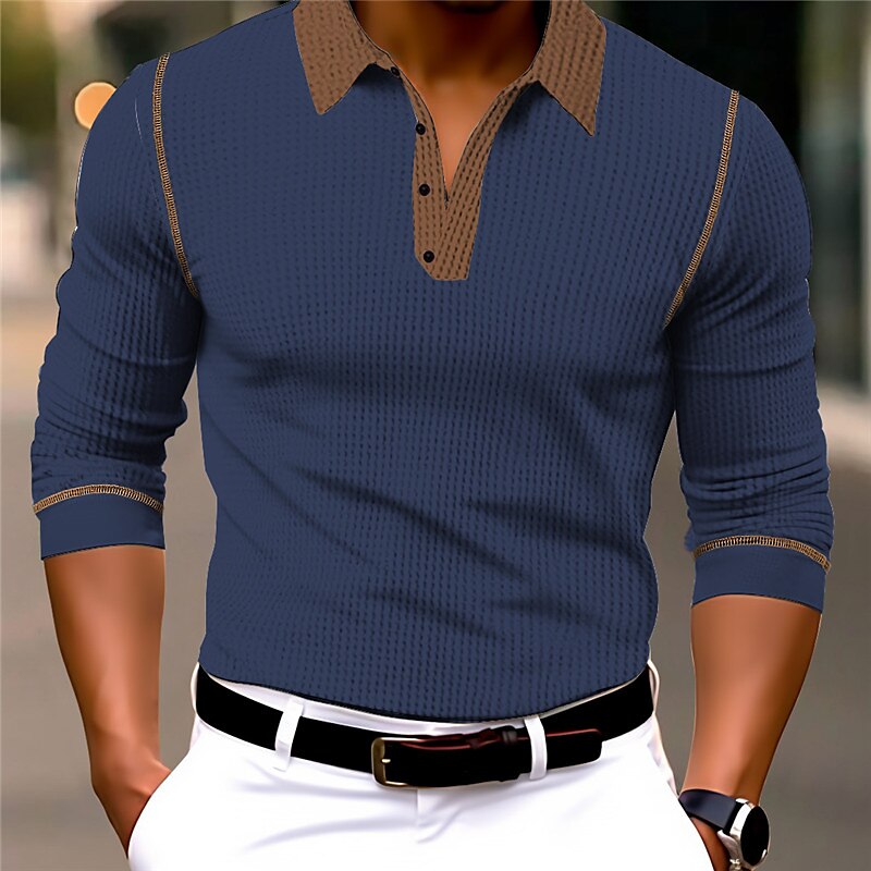 Men's Button Up Polos Polo Shirt Casual Sports Lapel Long Sleeve Fashion Basic Color Block Button Spring &  Fall Regular Fit White Red Orange Brown Dark Blue Button Up Polos 2025 - $18.99 –P5