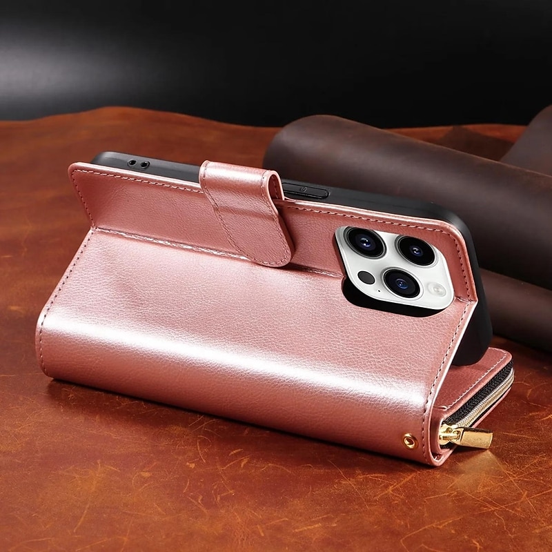 Custodia per iPhone 16 iPhone 15 Pro Max Plus iPhone 14 13 12 11 Pro Max X XR XS 8 7 Plus custodia wallet con supporto magnetico zip retro TPU PU pelle del 2025 a $25.99 –P5