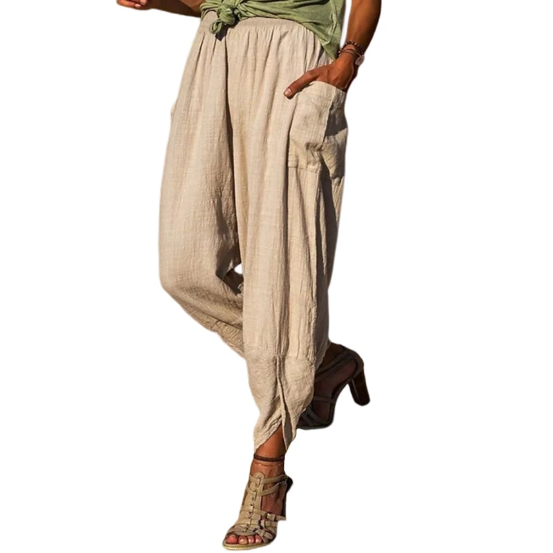 Women's Chinos Ankle-Length Linen / Cotton Blend Pocket High Waist Casual / Sporty Harlem Pants Causal Casual Daily Apricot S M Spring & Summer 2023 - US $22.99 –P3