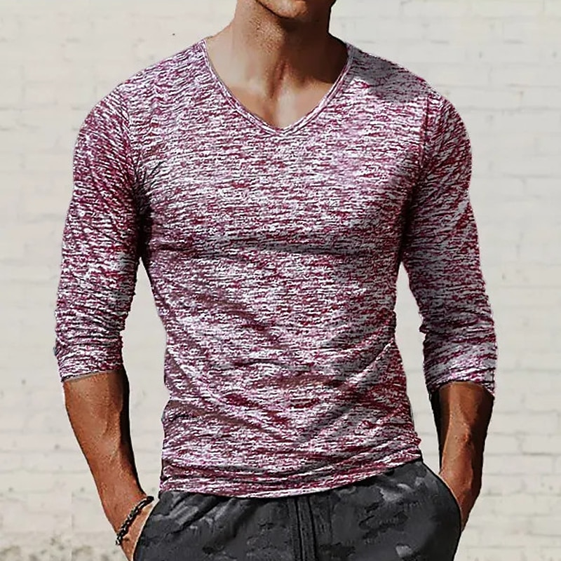 Voor heren T-shirt Shirt met lange mouwen Lange mouw V-hals Lente & Herfst Effen Modieus Ontwerper Basic Vakantie Straat Uitgaan Zwart Rood Blauw Top T-shirt voor mannen 2025 - $13.49 –P6