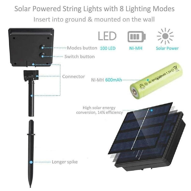 Guirlande lumineuse solaire à LED pour réception de mariage, élégante, décoration de mariage, 10 m, 33 pieds, 100 LED, 8 modes d'éclairage, guirlande lumineuse étanche, jardin, Noël, mariage, fête de 2025 ? $14.49 –P2