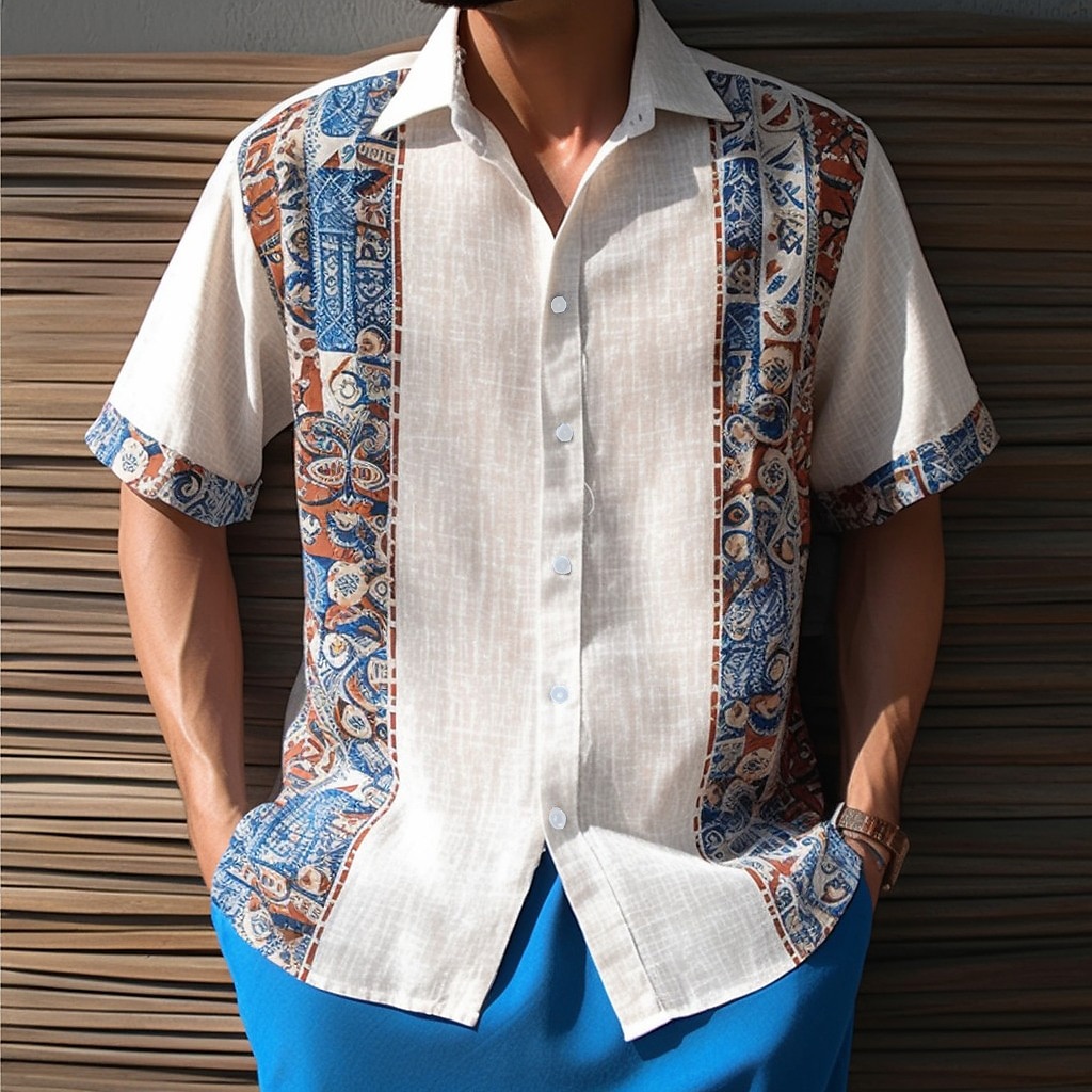 Férfi Virágos Ing Hawaii ing Aloha ing Rövid ujjú Divat Dizájn Alkalmi Szabadtéri Hétköznapi Nyár Tavasz Térfogatcsökkenés Nyomtatott Sárgabarack Fehér Sárga Fekete / Barna Sötétkék 2025 - $24.99 –P8