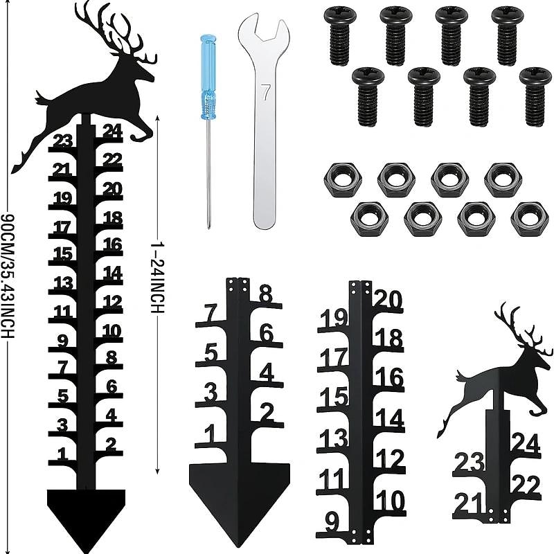 Outdoor Snow Gauge, 24 Inches Winter Snowflake, Snowman, Elk Metal Iron Ruler, Manual Metal Snow Measuring Stick Garden Pile, Christmas Rain Gauge Outdoor Decoration Gift 2025 - $18.99 –P5