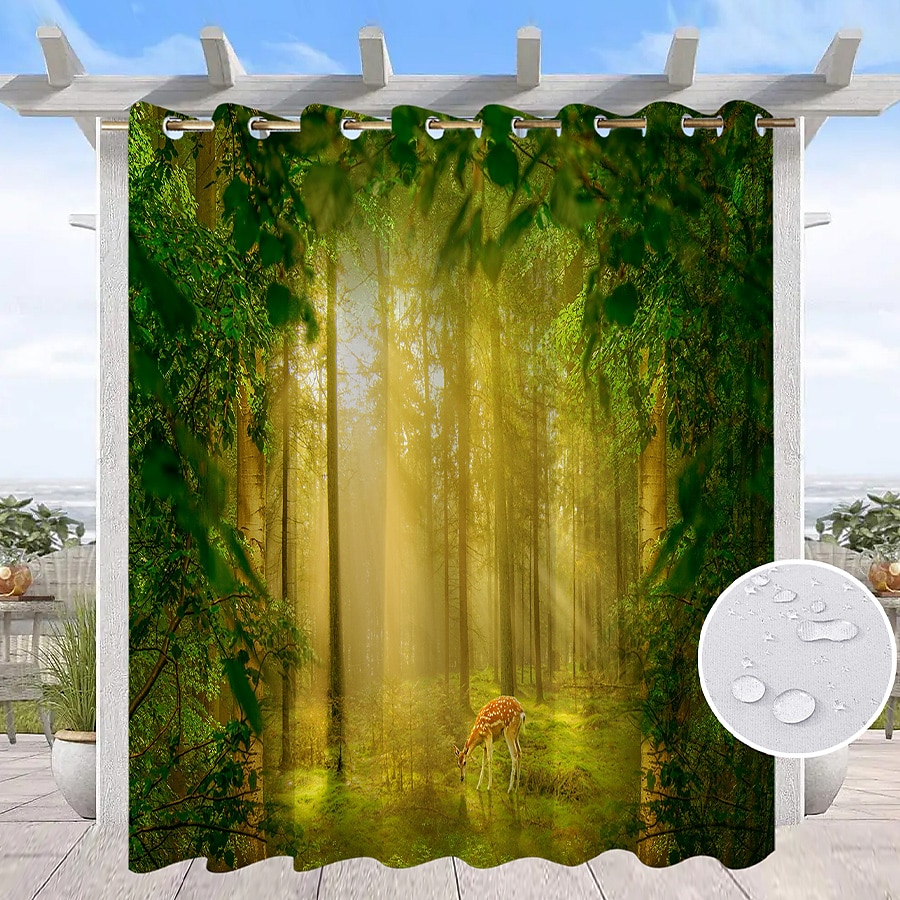wodoodporna zasłona zewnętrzna zapewniająca prywatność, przesuwane zasłony tarasowe, zasłony pergolowe przelotka 3D krajobraz leśny na altankę, balkon, werandę, imprezę 2025 - $30.99 –P5