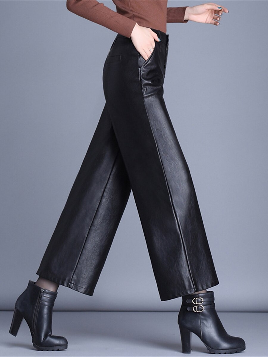 Women‘s Wide Leg Cropped Dress Pants Ankle-Length Fashion Streetwear Party Street Black S M Fall Winter 2023 - US $36.99 –P6