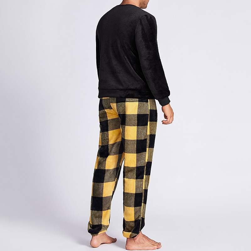 Herren Hausanzug Schlafanzüge Schlafanzug Set Pyjama-Oberteil und Hose 2 Stück Plaid Stilvoll Brautkleider schlicht Komfort Heim Täglich Flanell Komfort Rundhalsausschnitt Langarm Pullover 2026 - $53.99 –P4
