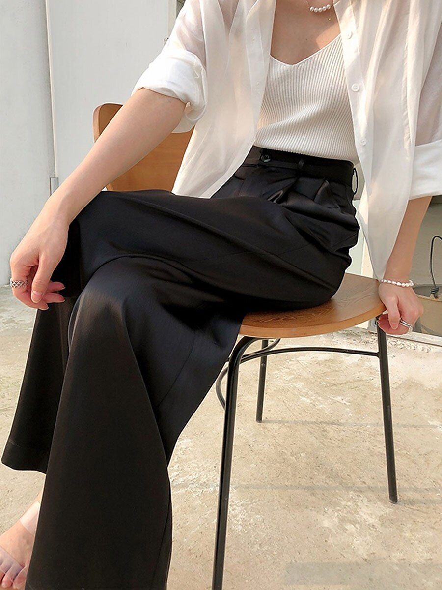 Women's Dress Pants Wide Leg Pants Trousers Full Length Micro-elastic High Waist Fashion Streetwear Outdoor Office / Career Black White S M Fall Winter 2023 - US $26.99 –P4