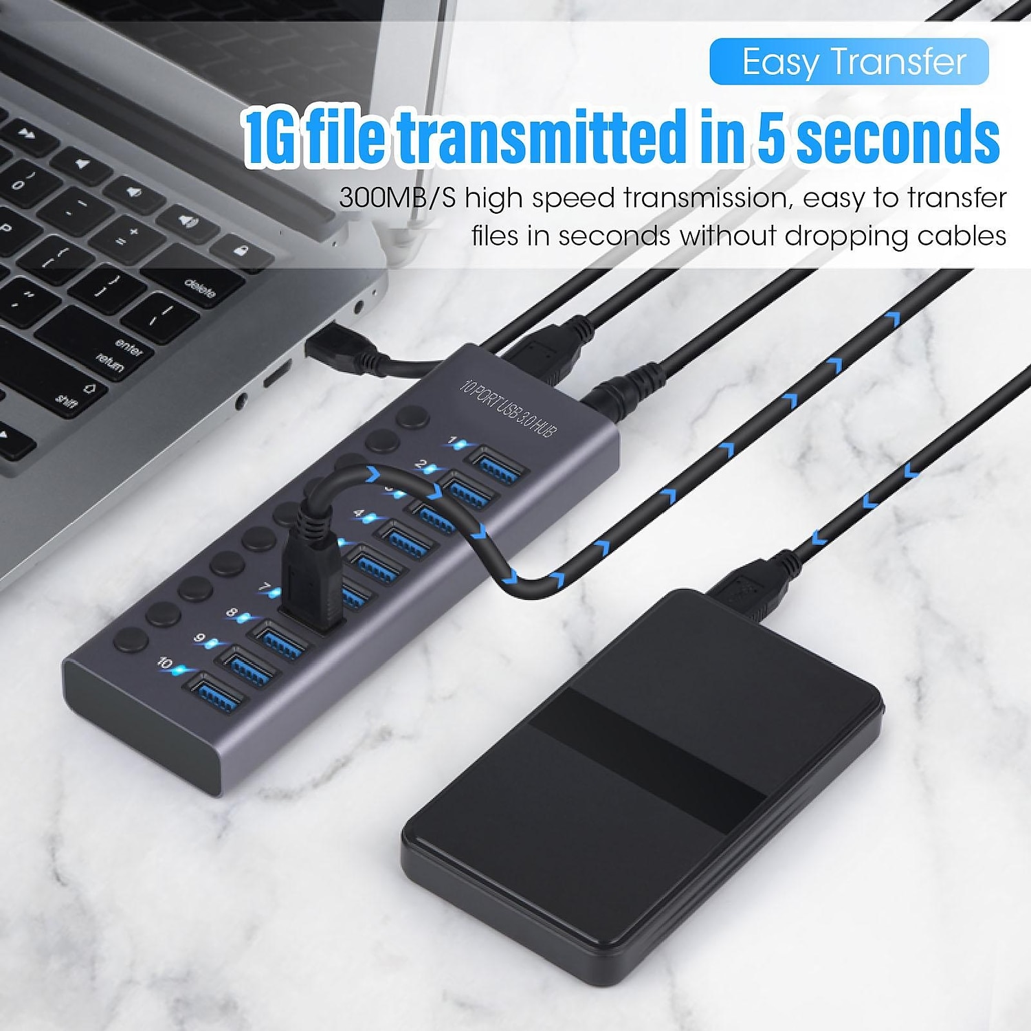 100‑240V 10 Port 60W USB 3.0 Hub with Individual Power Switches LEDs Aluminum Alloy Shell USB 3.0 Docking Station 60W 12V 5A Power Adapter 2025 - $68.99 –P2