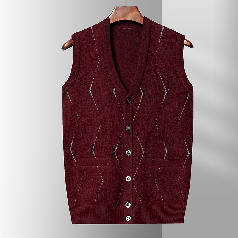 Herren Pullover Pullunder Wollpullover Kaschmir Strickjacke Gerippt Stricken Standard Tasche Strick Raute V Ausschnitt Warm-Ups Moderne zeitgenössische Freizeitskleidung Ausgehen Bekleidung Winter 2026 - $39.99 –P7