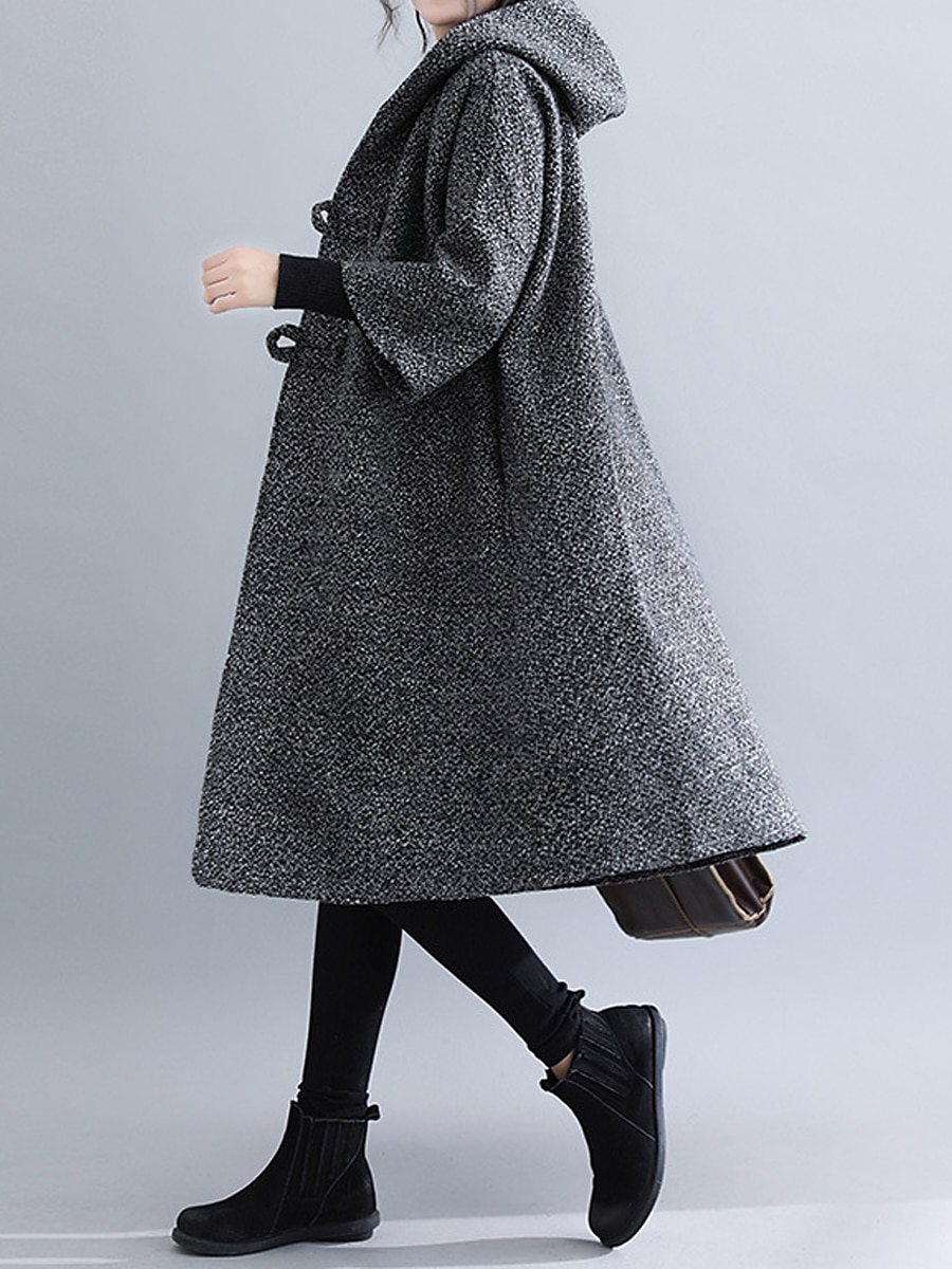 Women's Wool Blend Coat Winter Long Overcoat Single Breasted Pea Coat with Hood Fall Windproof Warm Trench Coat Jacket with Pockets Oversized Fashion Daily Casual Street Outerwear Long Sleeve 2023 - US $45.99 –P3