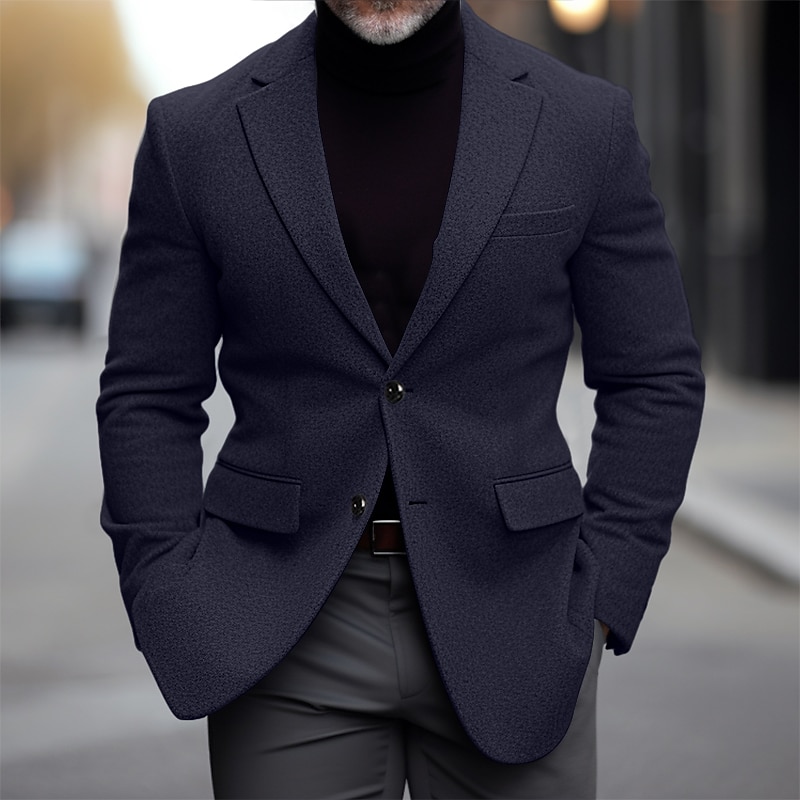 Hombre chaqueta Negocio Fiesta de Boda Moda Casual Invierno Primavera & Otoño Mezcla de Lana Plano Bolsillo Casual / Diario Botonadura Simple Chaqueta de sport Negro Burdeos Azul Marino Gris 2025 - $57.99 –P1