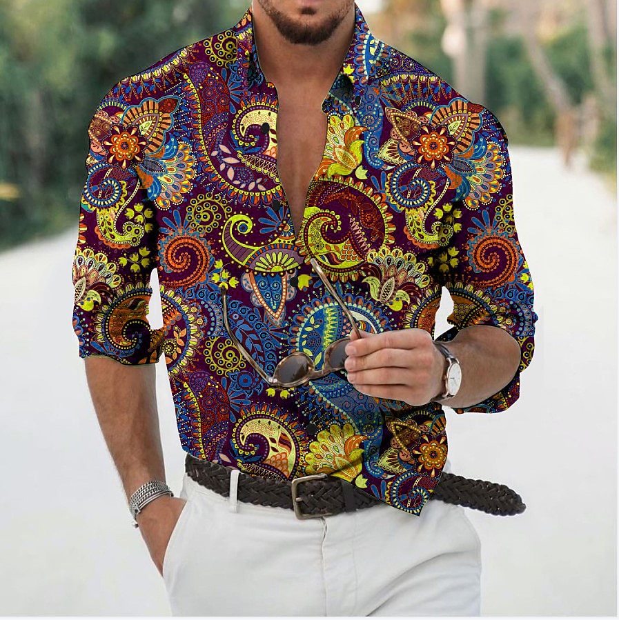 Herren Blumen Hemd Knopfhemd Langarm Modisch Designer Brautkleider schlicht Täglich Festtage Ausgehen Frühling Sommer Umlegekragen 3D-Druck Button-Down Weiß Gelb Violett Purpur 2025 - $26.99 –P2