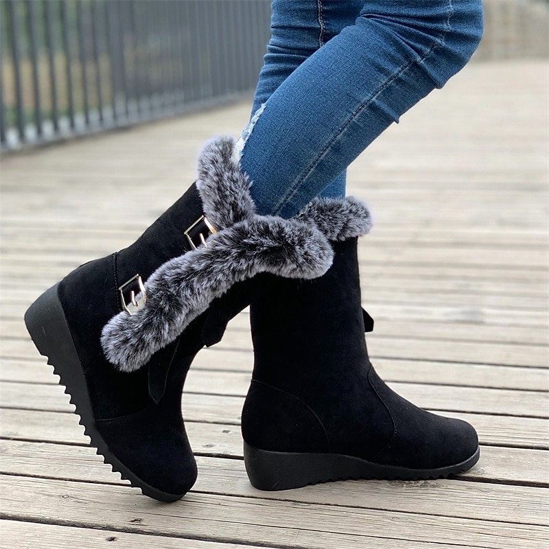 Femme Bottes Bottes de neige Chaussures en daim Bottes d'hiver Extérieur Couleur unie Doublé en Polaire Bottes mi-mollet Boucle Hauteur de semelle compensée Bout rond Rétro Vintage Pluche Classique de 2025 ? $42.99 –P5