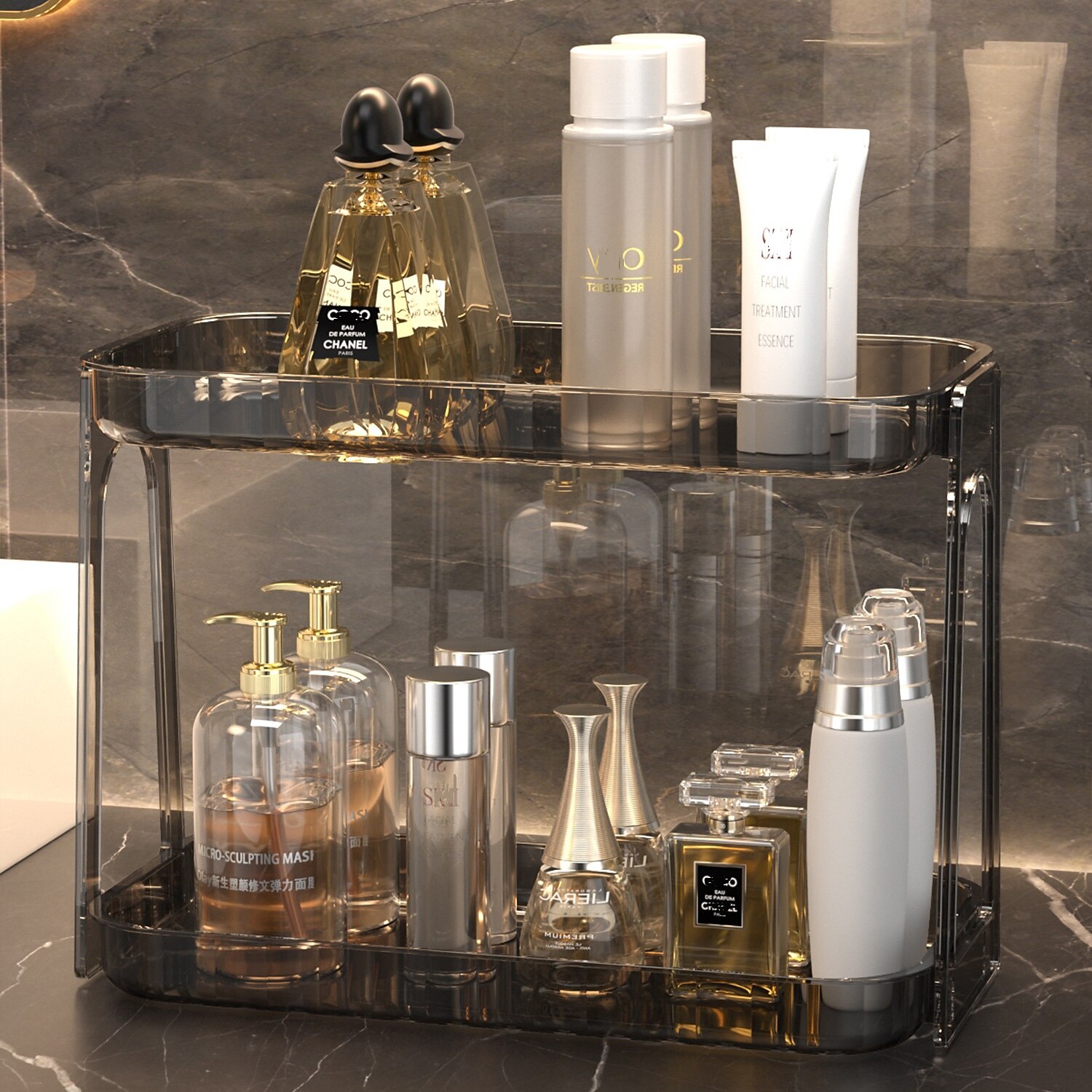 Double Layer Bathroom Organizer Shelf, Cosmetic Display Storage