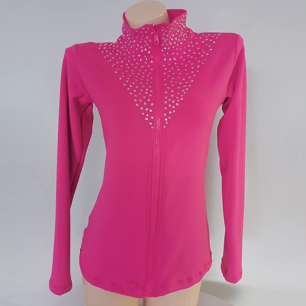 Figure Skating Fleece Jacket Women's Girls' Ice Skating Jacket Top Black Pink Stretchy Training Competition Skating Wear Thermal Warm Crystal / Rhinestone Long Sleeve Ice Skating Figure Skating 2025 - $49.99 –P7