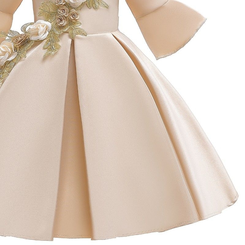 Copii Fete Rochie de petrecere Floral Lungime Manșon 3/4 Oficial Performanță Nuntă Nodul cravatei Modă Adorabil Bumbac Midi Rochie de petrecere Rochie cu broderie florală Rochie de Fata de Flori Var 2025 - €28.29 –P2