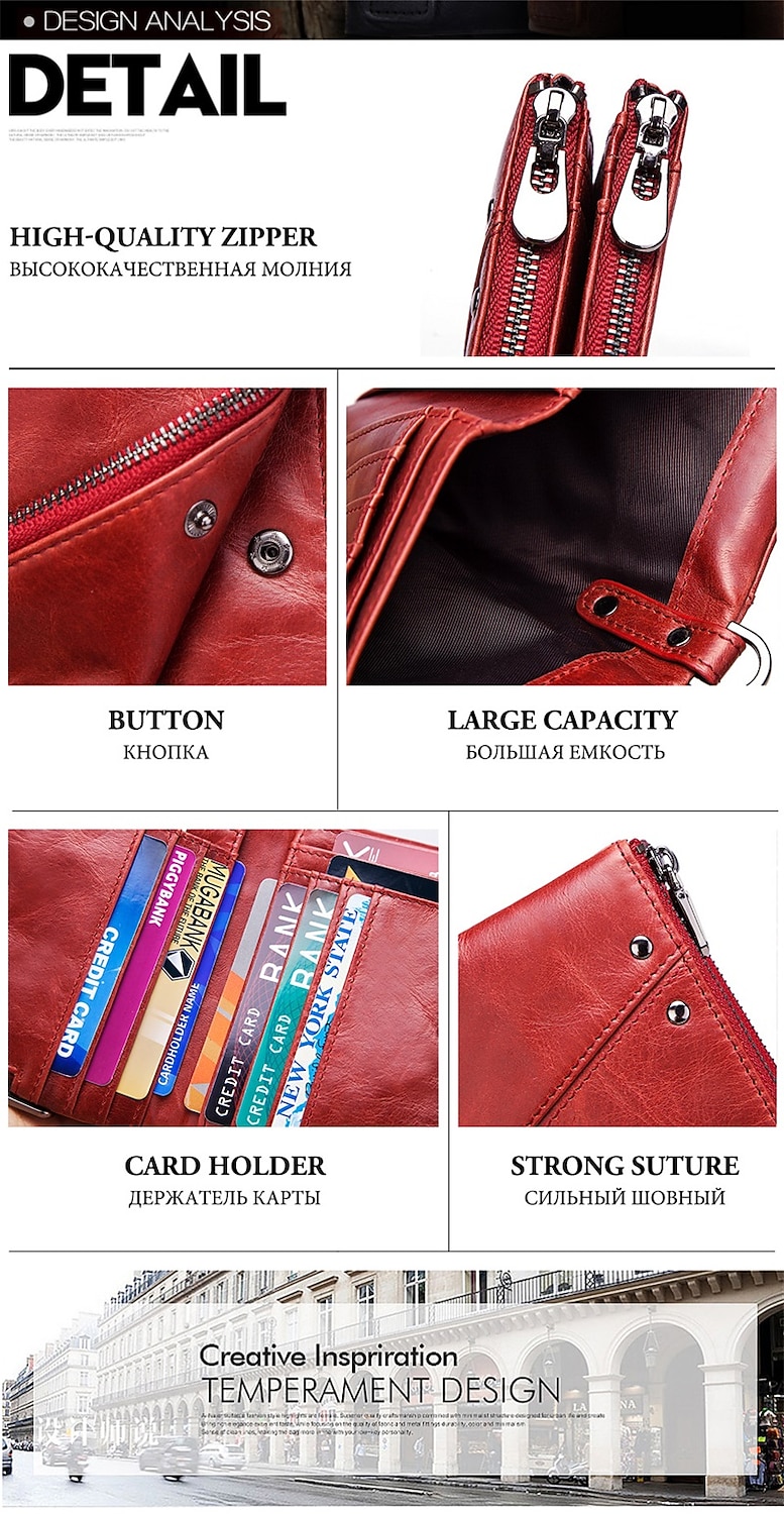 Anti-theft Brush RFID Leather Men's Wallet Multi-function Double zipper Vertical Wallet Top layer leather fashion casual change bag 2026 - $25.99 –P13