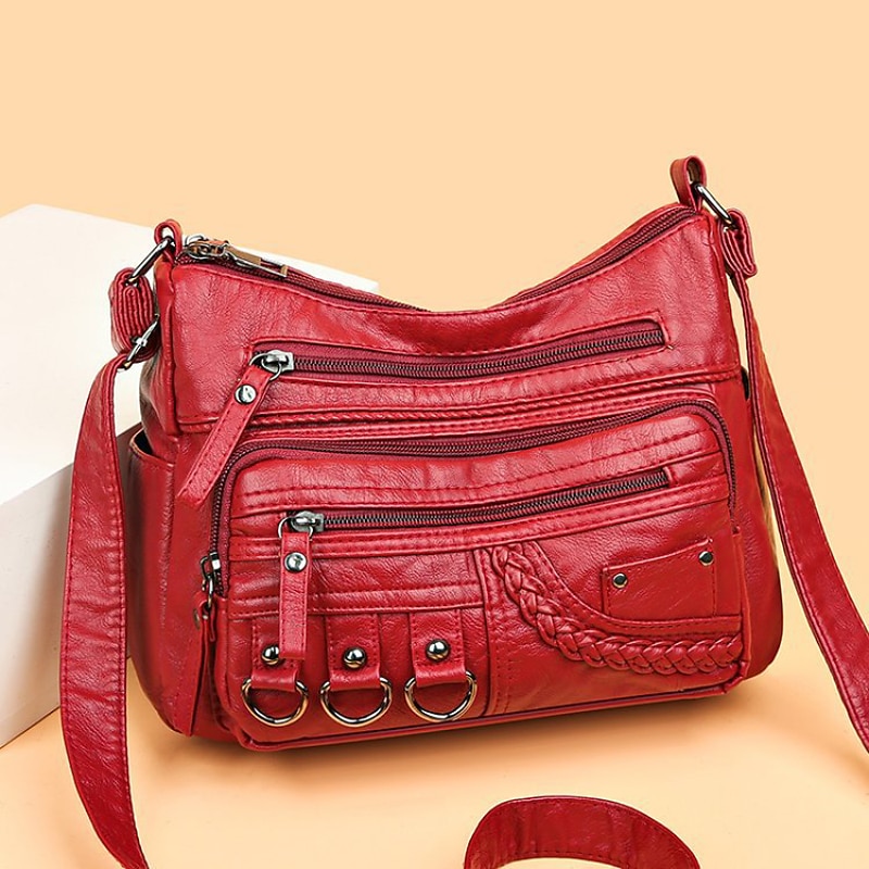 dámská vintage crossbody kabelka z umělé kůže s mnoha kapsami na zip – ležérní kabelka přes rameno pro každodenní nošení 2025 - $19.99 –P4