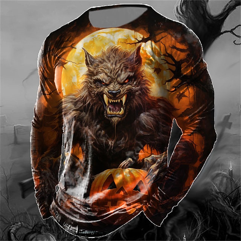 Halloween Hombre Graphic Animal Calabaza Camiseta Manga Larga Camiseta Impresión 3D Cuello Barco Camisa Moda Design Casual Deporte Festivos Noche Negro Amarillo Naranja Primavera & Otoño Ropa S M L 2025 - $19.99 –P1