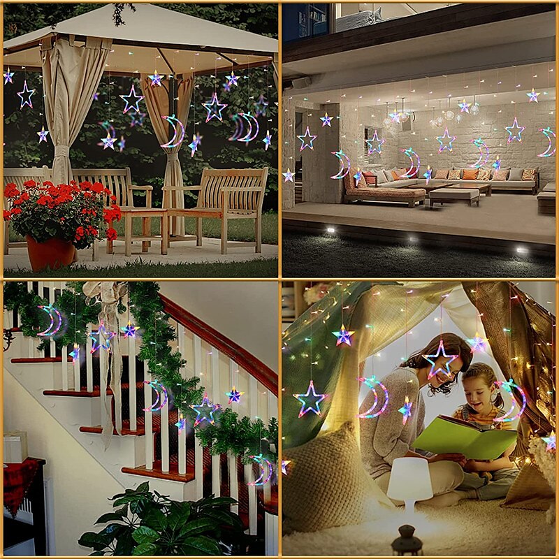 Luz de luna y estrella LED con energía solar y control remoto, iluminación navideña para vacaciones, luces LED de cadena flexibles para guirnalda, césped, patio, camping, decoración colorida, 2025 - $59.99 –P15