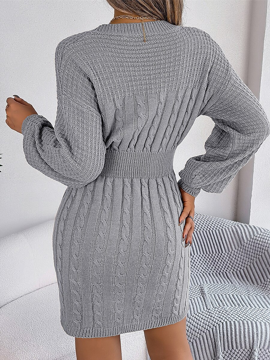 Women's Sweater Dress Jumper Dress Casual Dress Mini Dress Fashion Pure Color Outdoor Daily Going out Crew Neck Long Sleeve Cut Out 2023 Loose Fit Wine khaki Gray S M L 2023 - US $31.99 –P14