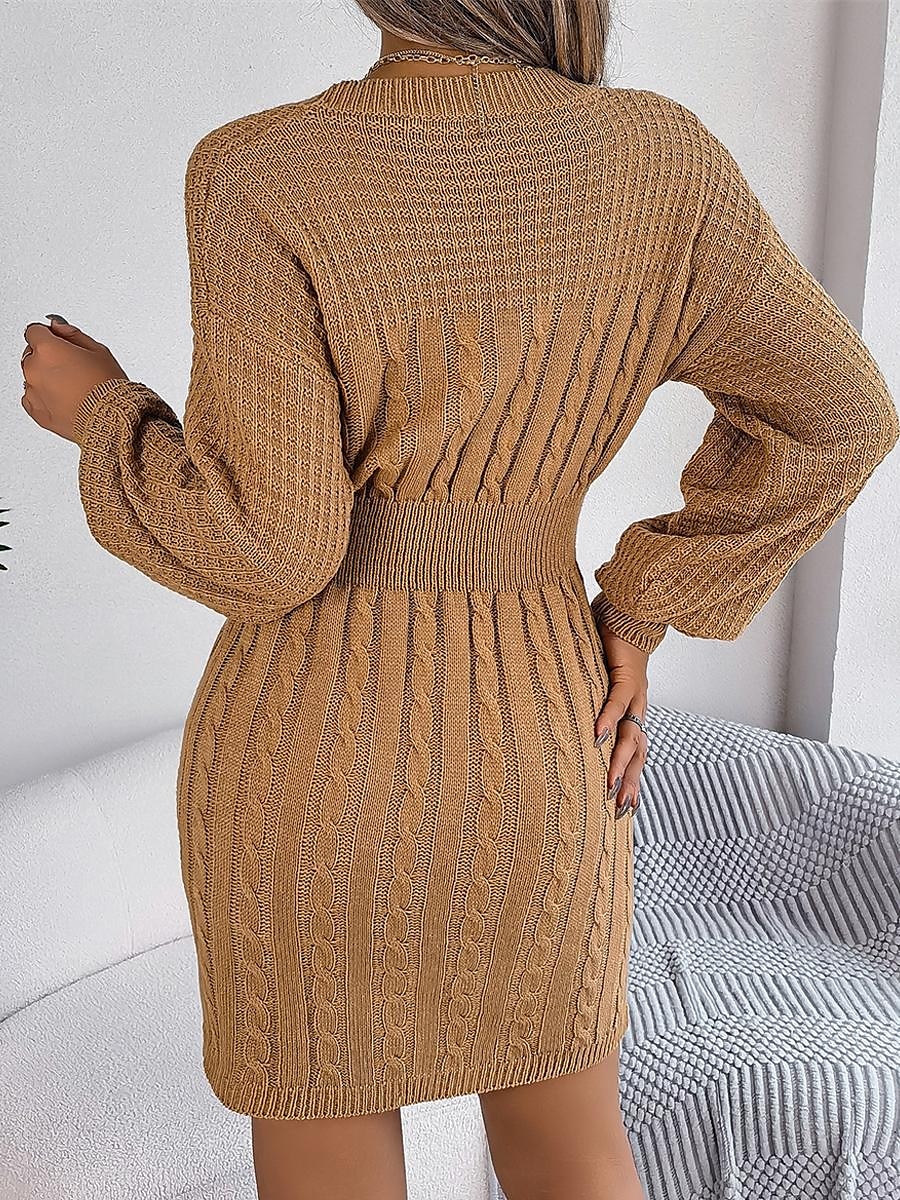 Women's Sweater Dress Jumper Dress Casual Dress Mini Dress Fashion Pure Color Outdoor Daily Going out Crew Neck Long Sleeve Cut Out 2023 Loose Fit Wine khaki Gray S M L 2023 - US $31.99 –P6