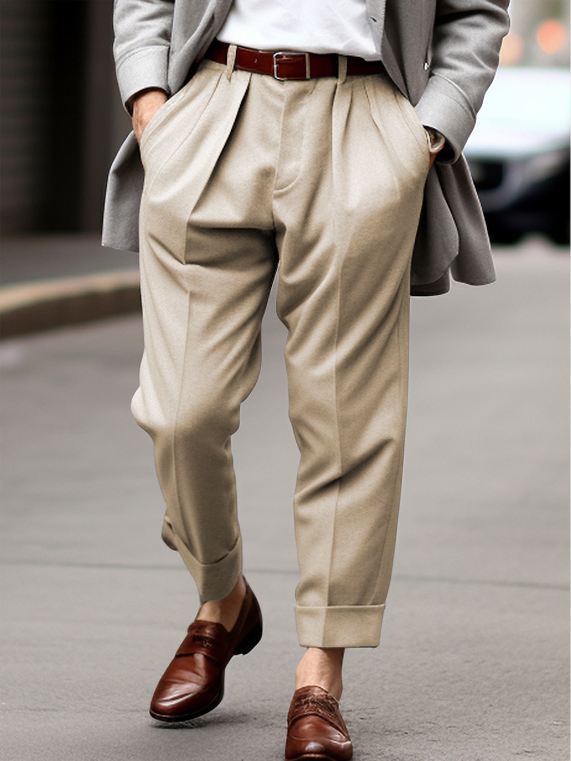 Męskie Garnitury Spodnie Plisowane spodnie Spodnie garniturowe Kieszeń Równina Komfort Oddychający Na zewnątrz Codzienny Wyjściowe Moda Codzienny Czarny Khaki 2025 - $23.99 –P2