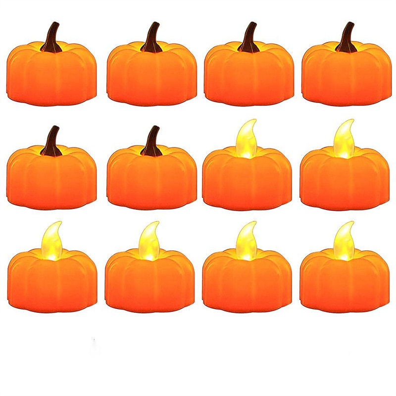 12db mini sütőtök gyertya lángmentes gyertya lámpák hálaadás sütőtök tealámpák led tea lámpák sütőtök gyertyák elemes őszi halloween hálaadás lakberendezési dekoráció 2025 - $14.49 –P4