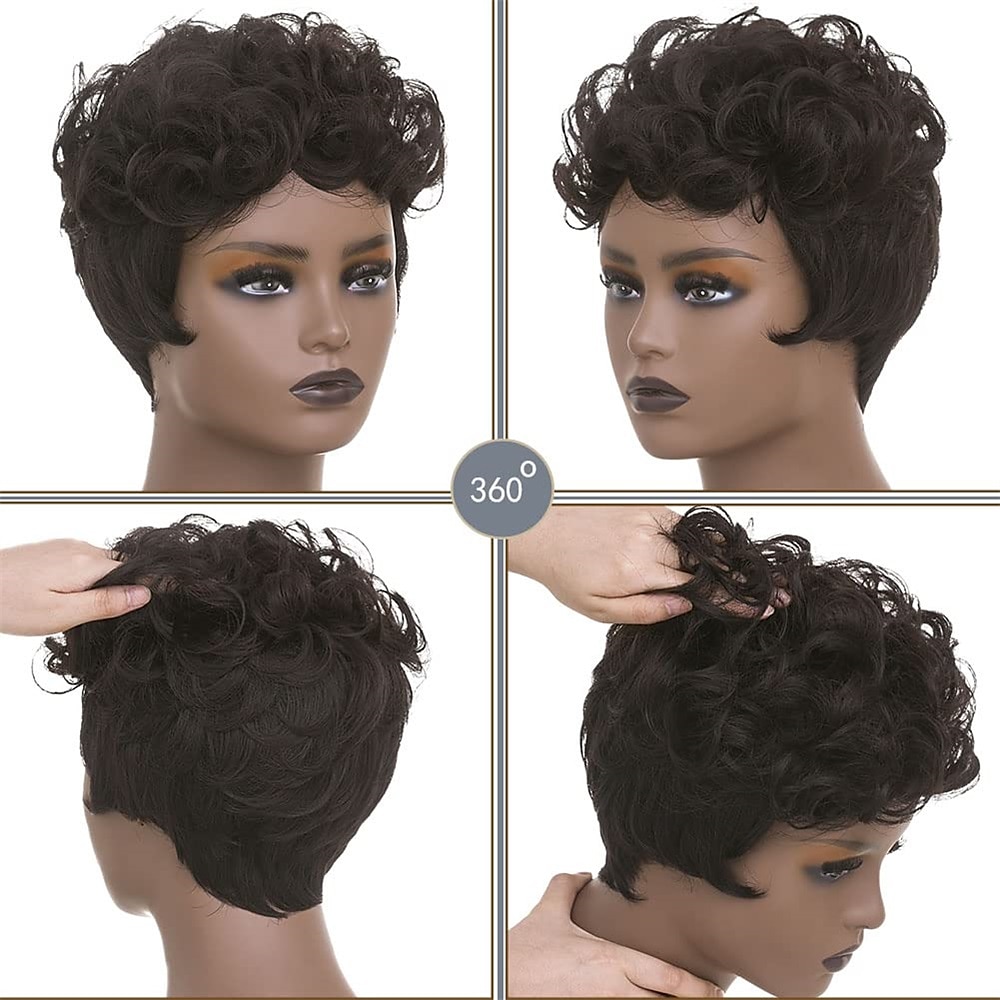 Dark Brown Short Pixie Cut Wigs for Black Women Curly Hair Replacement Short Black Layered Wavy Pixie Wigs With Bangs For Black Women 2025 - $20.99 –P3