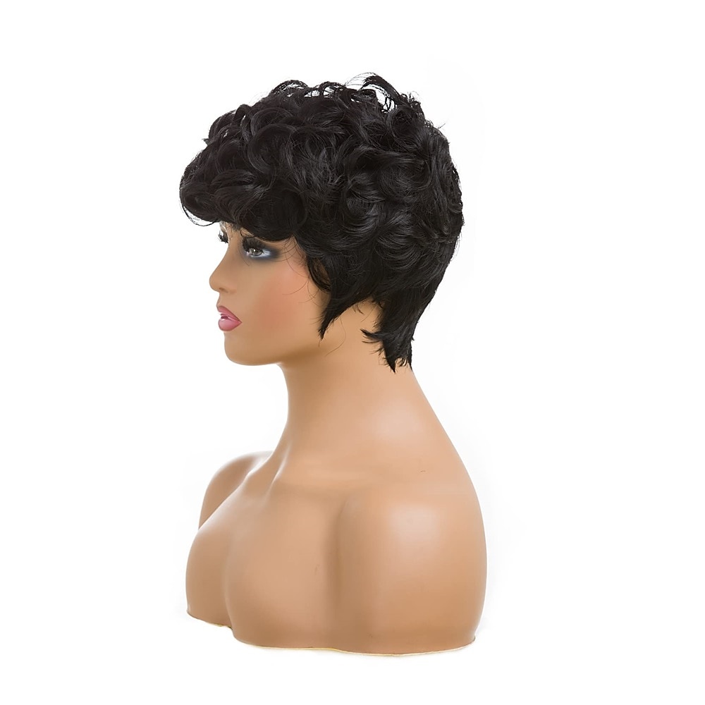 Dark Brown Short Pixie Cut Wigs for Black Women Curly Hair Replacement Short Black Layered Wavy Pixie Wigs With Bangs For Black Women 2025 - $20.99 –P13
