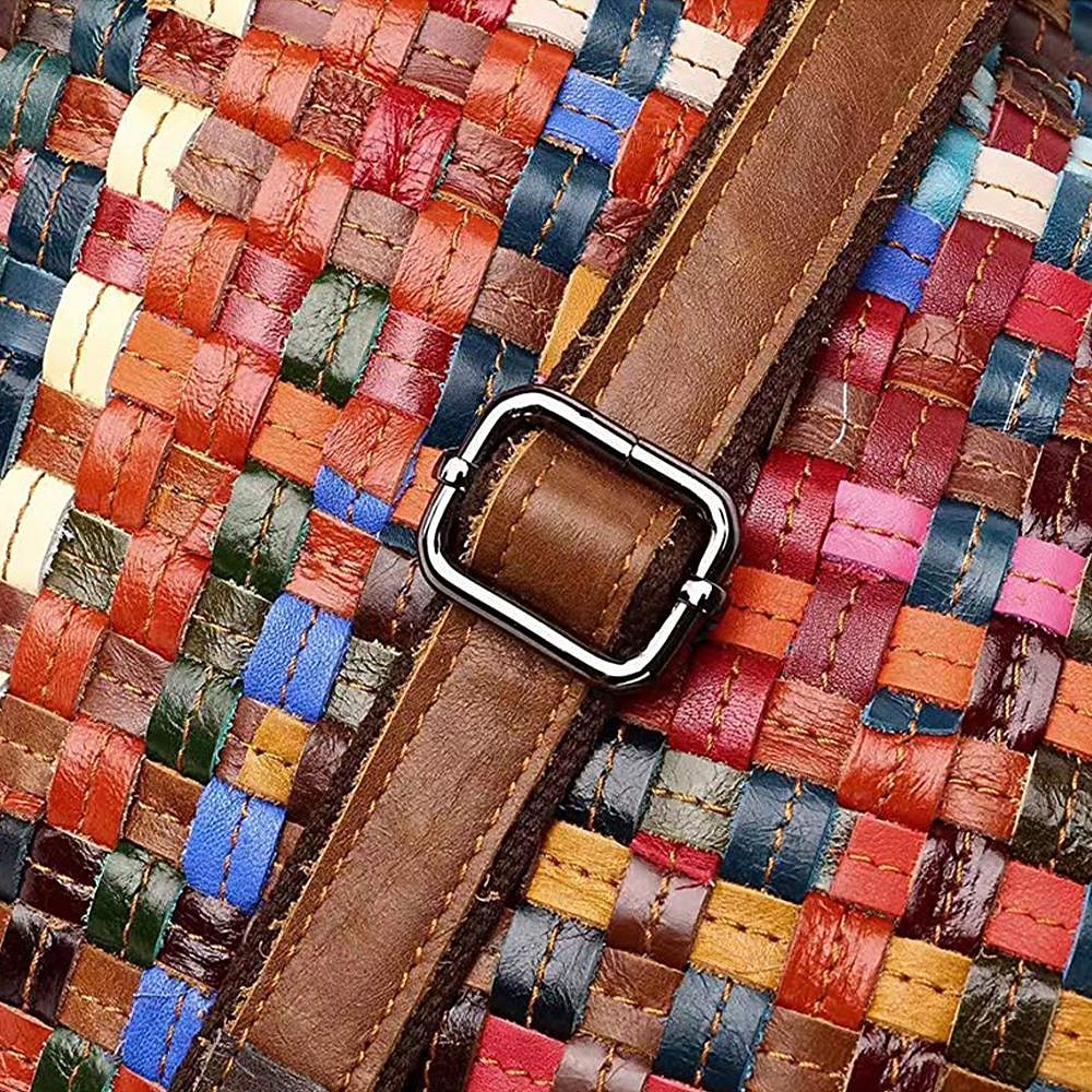 bolsa tote feminina de couro trançado multicolorido com alças duplas e estilo boho patchwork, bolsa de ombro grande para viagens, eventos de arte e uso diário casual de 2026 por $99.99 –P11