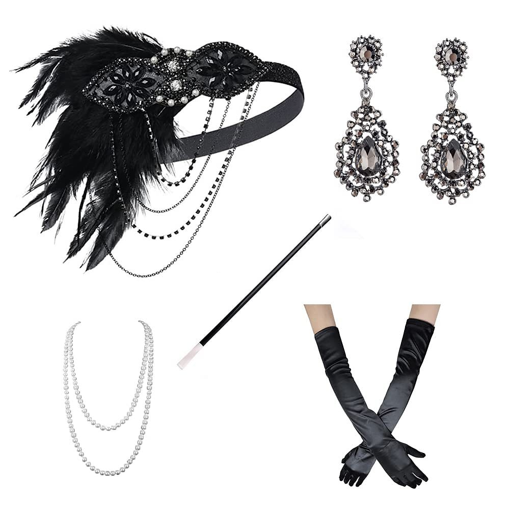 Zabytkowe 1920 roku Wielki Gatsby Opaska w stylu lat 20-tych Zestaw akcesoriów Czarleston Pióro Strój na bal maskowy Damskie Bal maskowy Wieczór panieński Festiwal Dla dorosłych Rękawiczki Opaska na 2026 - $28.54 –P10