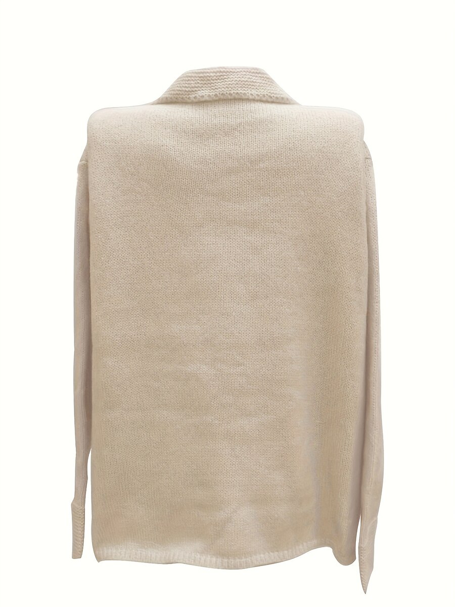 Women's Cardigan Sweater Shirt Collar Ribbed Knit Polyester Button Fall Winter Regular Outdoor Daily Going out Stylish Casual Soft Long Sleeve Solid Color Khaki XL 2XL 3XL 2023 - US $31.99 –P2