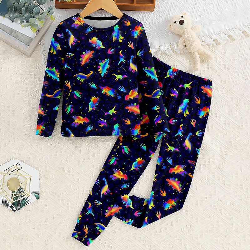 Boys 3D Dinosaur Pajama Sets Long Sleeve 3D Print Fall Winter Active Cool Daily Kids 3-12 Years Crew Neck Home Causal Indoor Regular Fit 2025 - $17.99 –P2