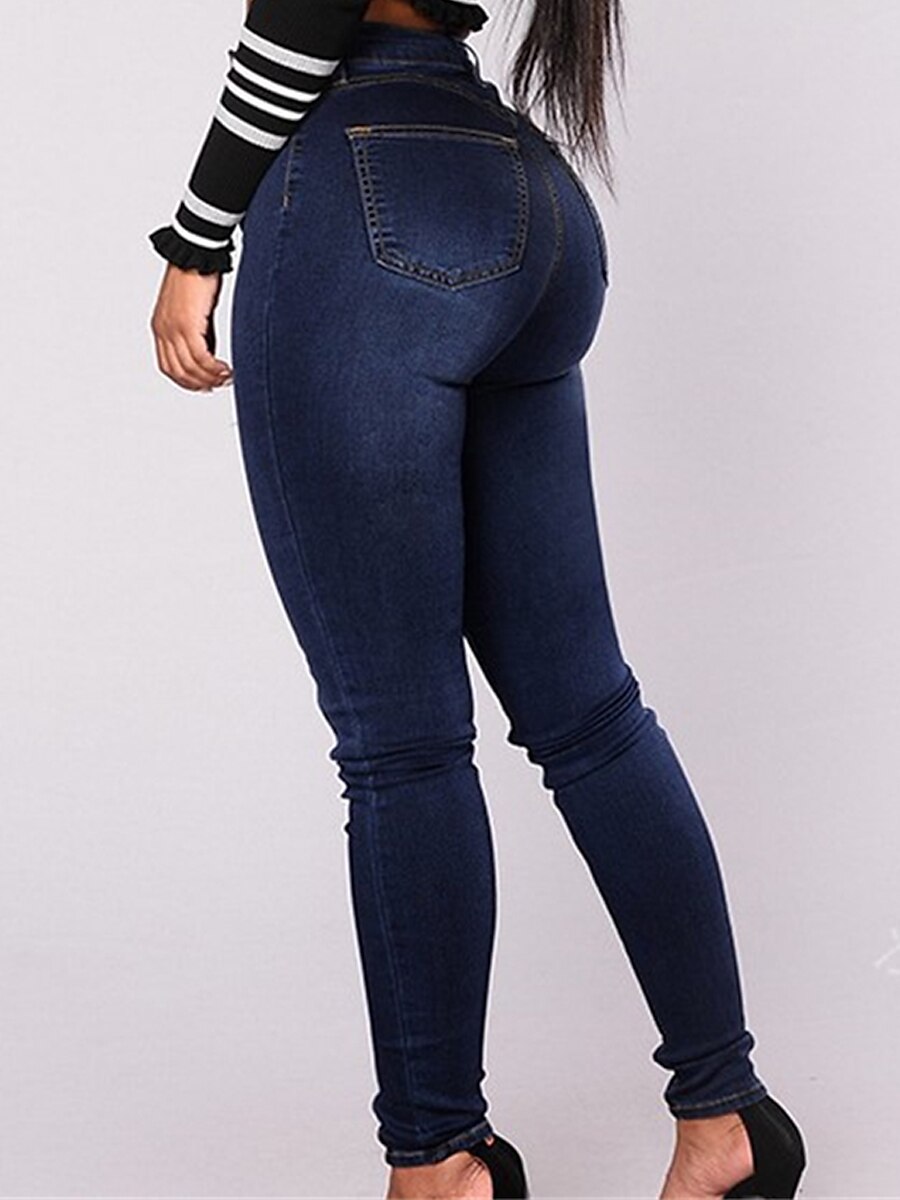 Women's Jeans Pants Plus Size Curve Trousers Leggings Full Length Cotton Micro-elastic High Waist Fashion Streetwear Street Daily Black Dark Blue S M Fall Winter 2023 - US $22.99 –P3