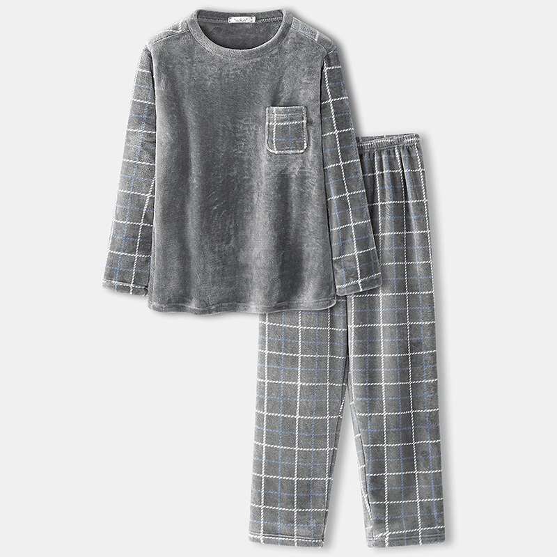 Hombre Ropa de salón Pijama Conjunto pijama Top y pantalón de pijama 2 Piezas Plaid Elegante Casual Confort Hogar Diario Franela Comodidad Cuello Barco Manga Larga Pullover Pantalón Cintura elástica 2025 - $48.99 –P10
