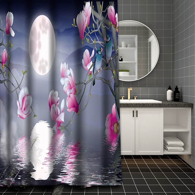 2025年 フック付きシャワーカーテン 180cm*180cm（70"*70"）ポリエステル 洗濯可能 防水 風景 フローラル プラントパターン  コレクション – $30.99 –P9